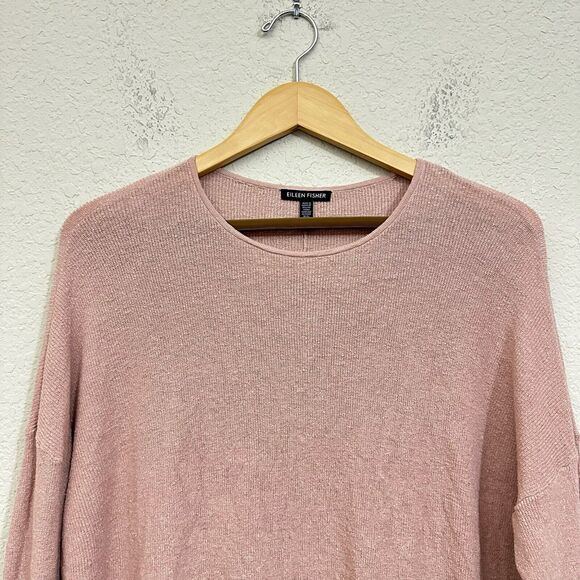 EILEEN FISHER Linen Crepe Crew Neck Box Top Sweater in Sugar Plum Classic - Picture 3 of 8